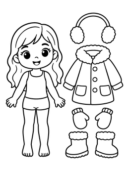Free printable Winter Paper Doll With Clothes coloring page