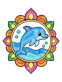 Cute Dolphin In Mandala Frame Coloring Page