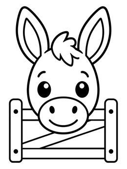 Free printable Cute Donkey Peeking Over Farm Gate coloring page