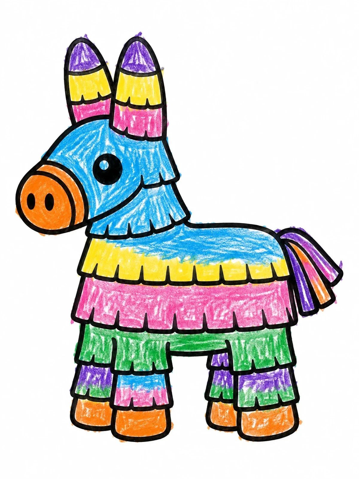 Colored example of the Cute Donkey Piñata coloring page