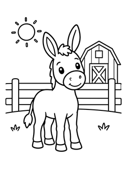 Free printable Cute Donkey On A Sunny Farm coloring page