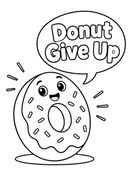Free printable Cheerful Donut With Pun Quote coloring page