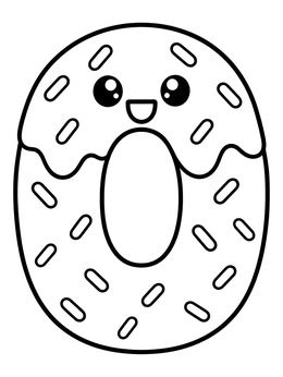 Free printable Cute Donut Number Zero coloring page
