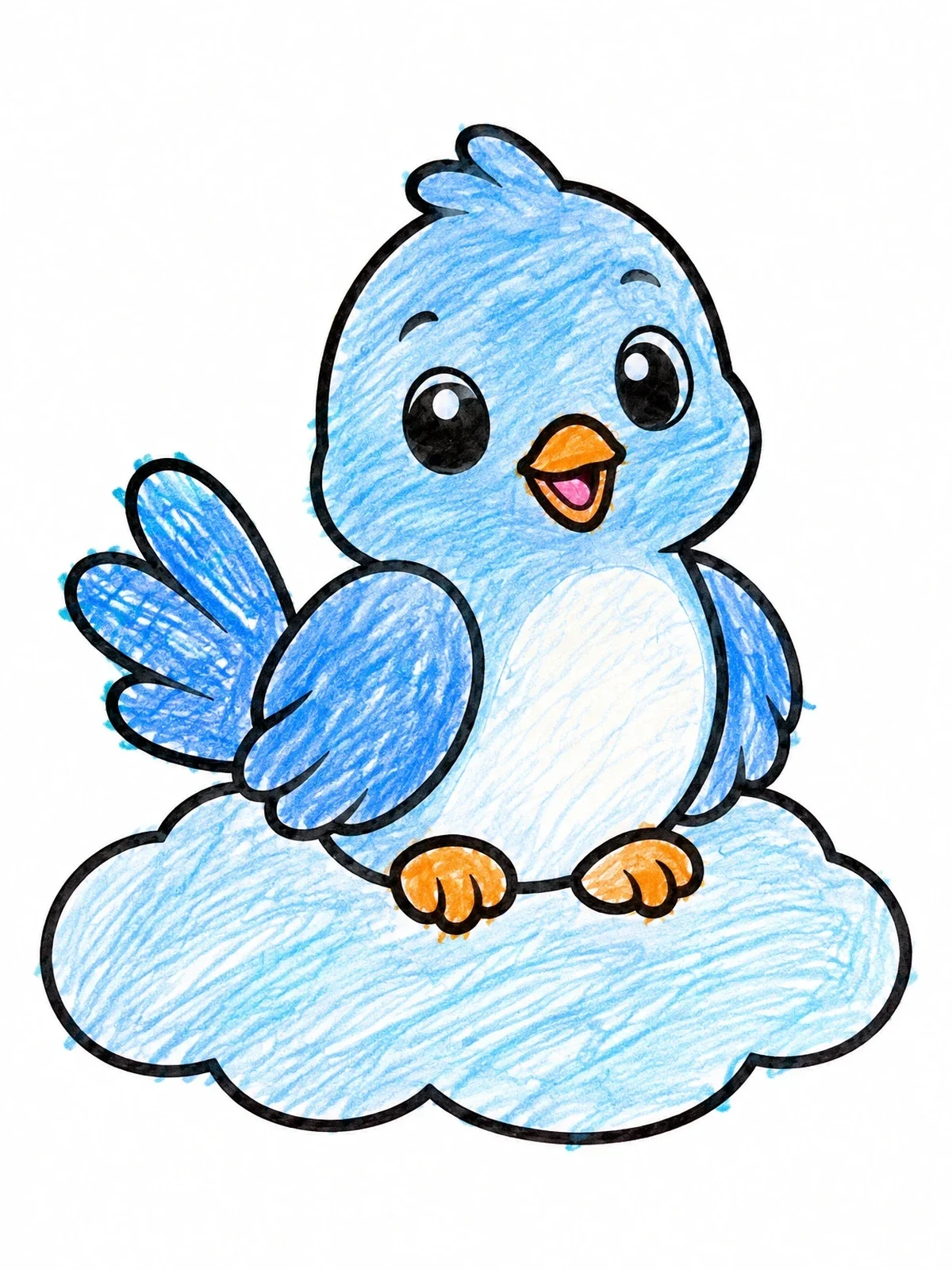 Colored example of the Cute Dove Chick On A Cloud coloring page