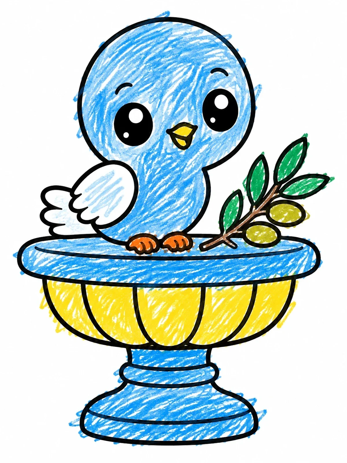 Colored example of the Cute Dove On A Birdbath coloring page