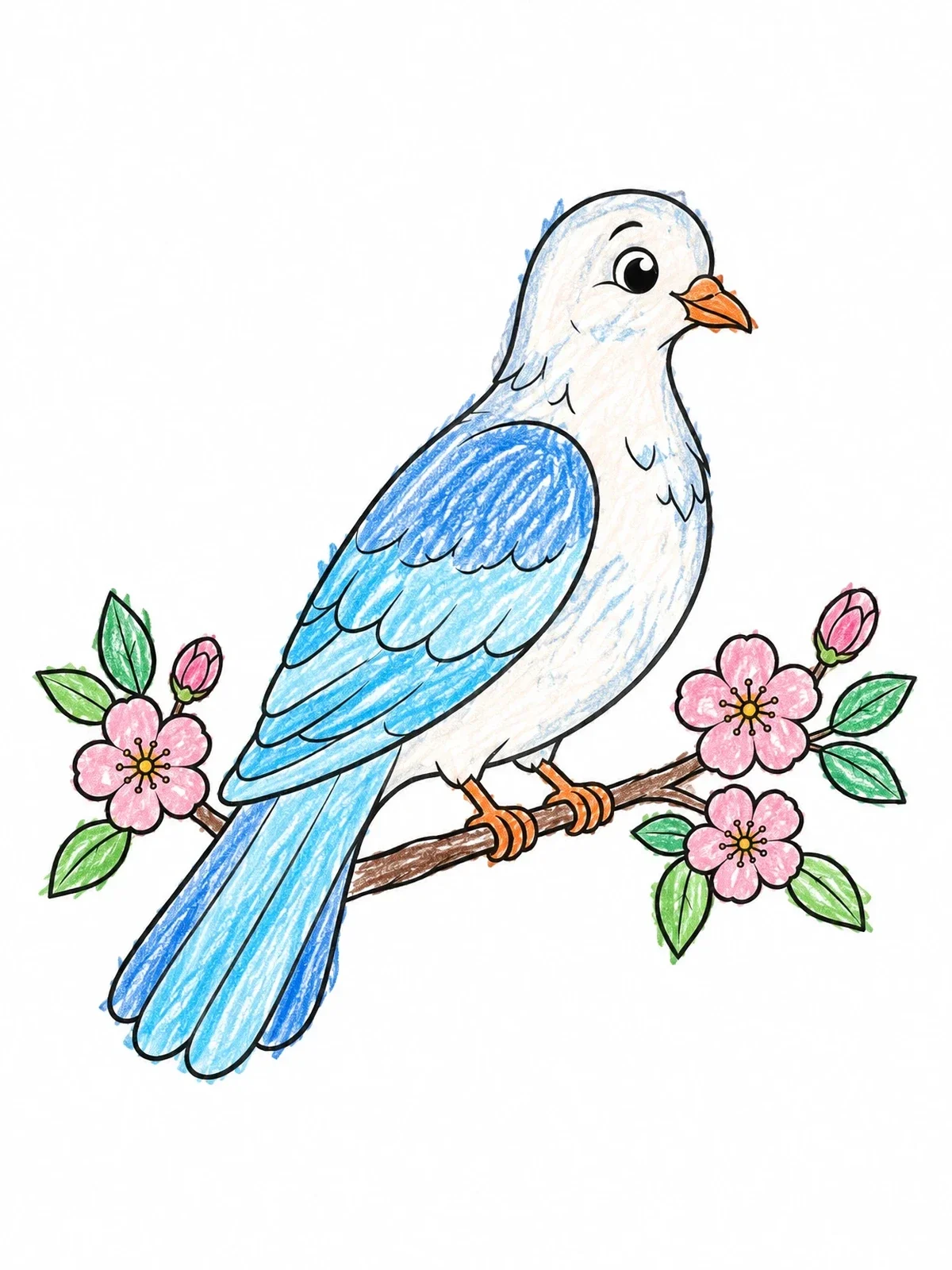 Colored example of the Cute Dove On Flowering Branch coloring page