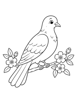 Free printable Cute Dove On Flowering Branch coloring page