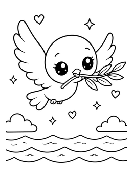 Free printable Cute Dove Over Ocean Waves coloring page