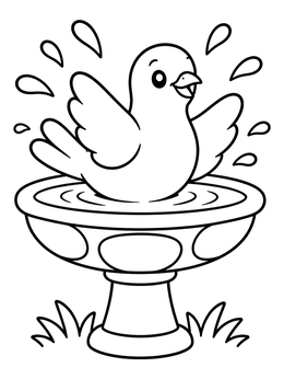 Free printable Dove Splashing In Birdbath coloring page