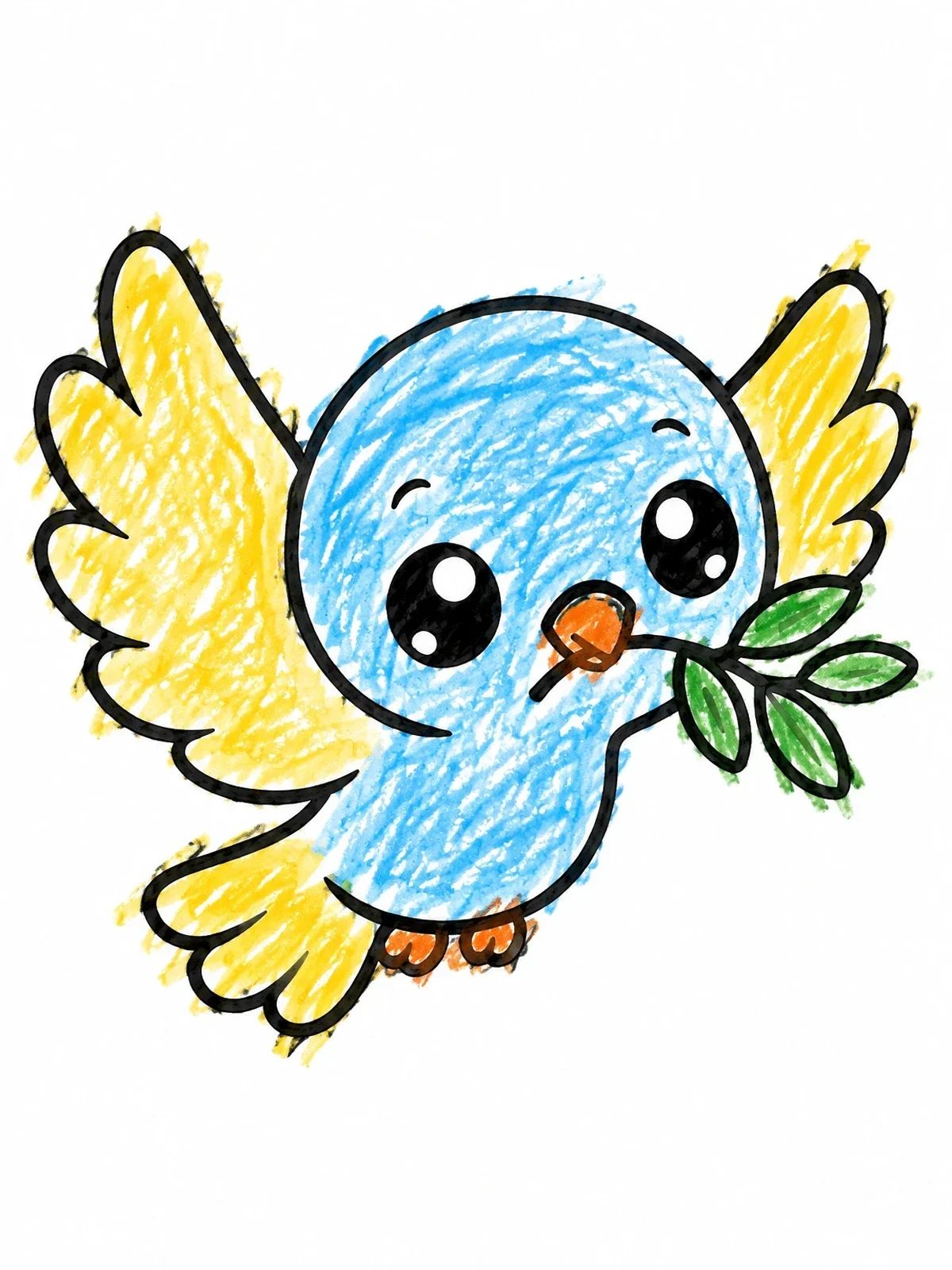 Colored example of the Cute Dove With Olive Branch coloring page