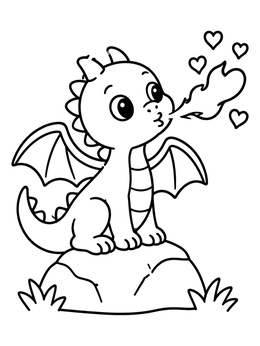 Free printable Cute Dragon Blowing Floating Hearts coloring page