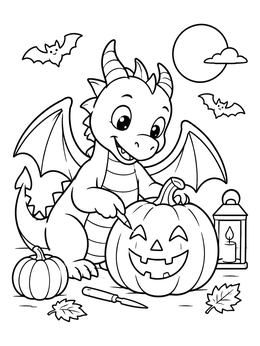 Free printable Cute Dragon Carving A Pumpkin coloring page