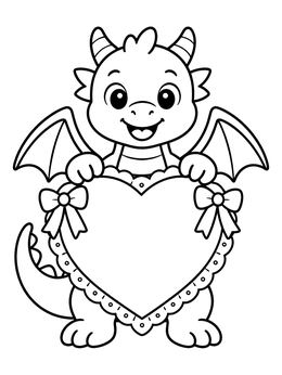 Free printable Cute Dragon Holding Heart Sign coloring page