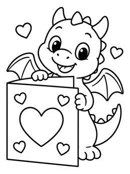 Free printable Cute Dragon Holding A Valentine Card coloring page