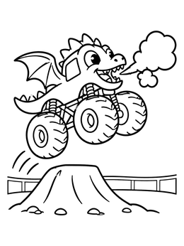 Free printable Cute Dragon Monster Truck Jumping coloring page