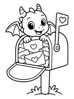 Free printable Cute Dragon In Valentine Mailbox coloring page