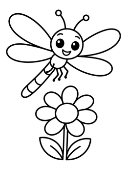Free printable Cute Dragonfly Above A Daisy coloring page