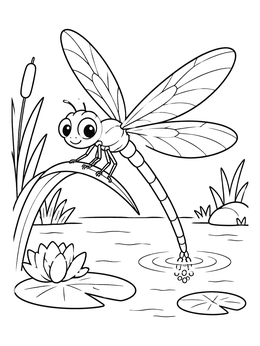Free printable Dragonfly Laying Eggs In Pond coloring page