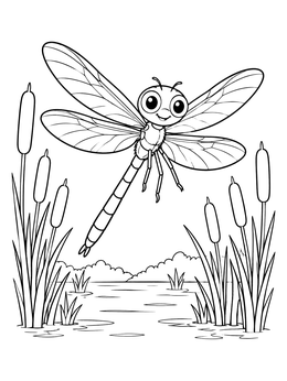Free printable Cute Dragonfly Over The Marsh coloring page