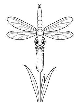 Free printable Cute Dragonfly Resting On Cattail coloring page