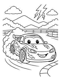 Free printable Cute Race Car Drifting With Lightning coloring page