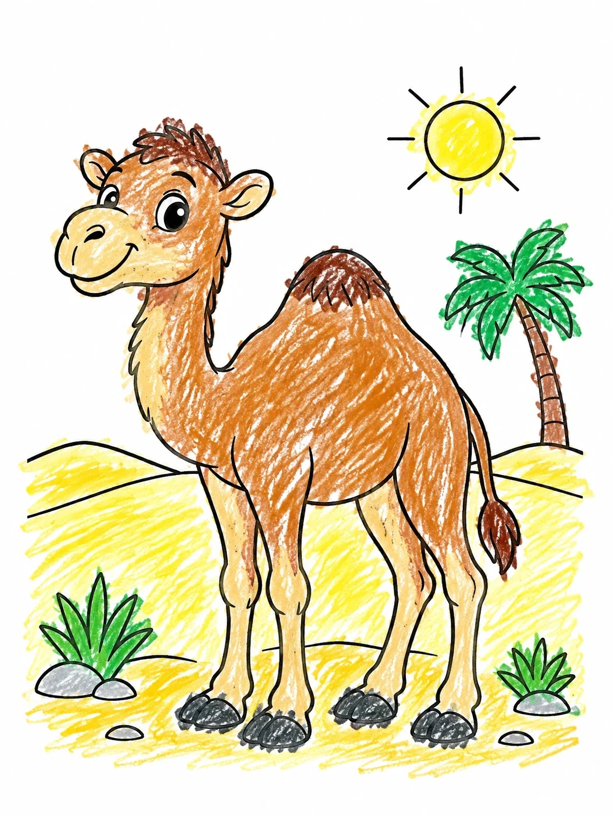 Colored example of the Cute Dromedary In The Desert coloring page