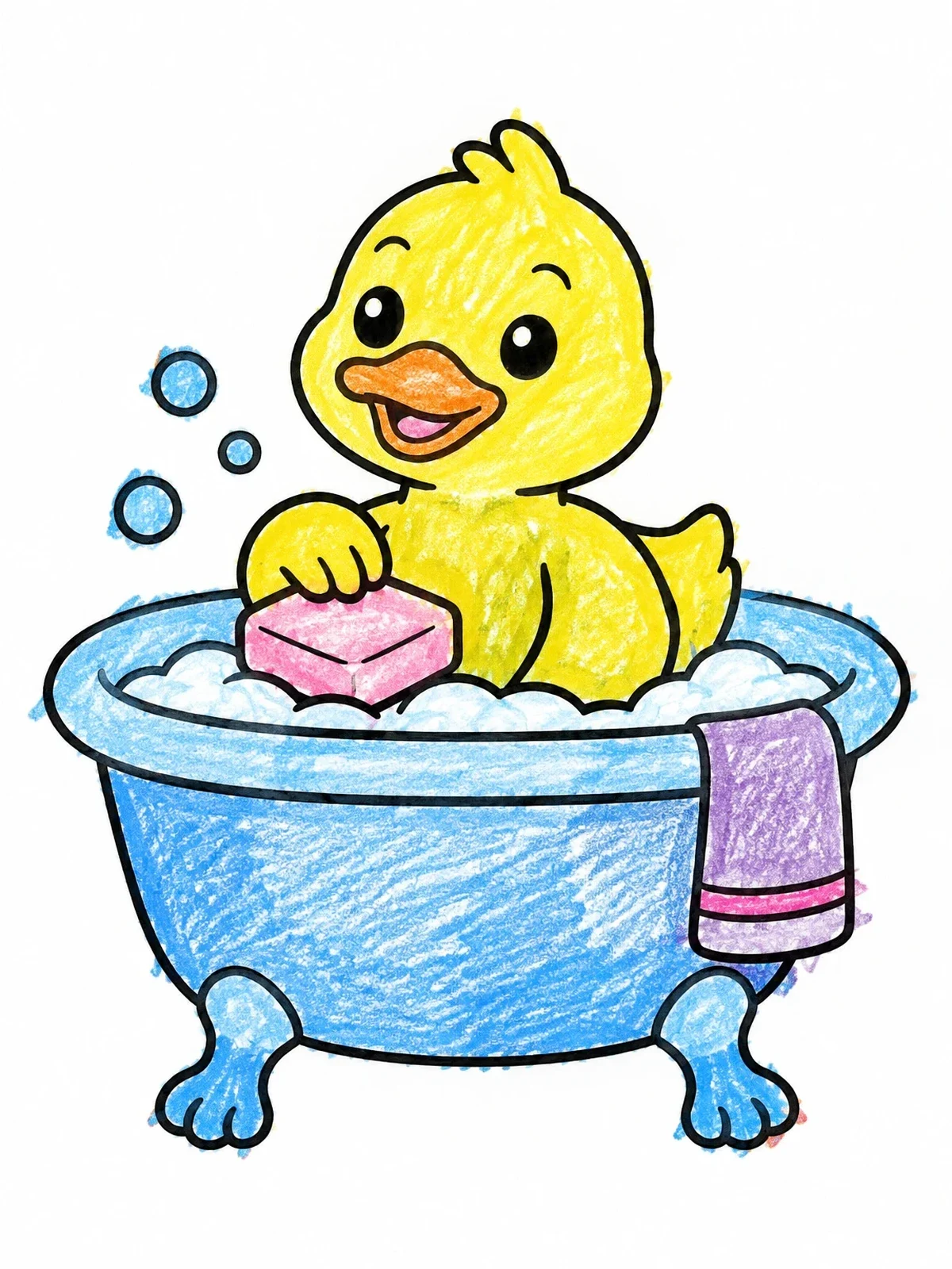 Colored example of the Cute Duck Taking A Bubble Bath coloring page