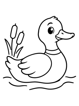 Free printable Cute Duck Swimming By Cattails coloring page