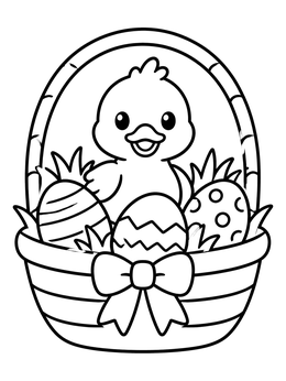 Free printable Cute Duckling In Easter Basket coloring page