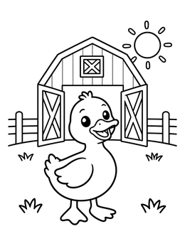 Free printable Cute Duckling At The Farm Barn coloring page
