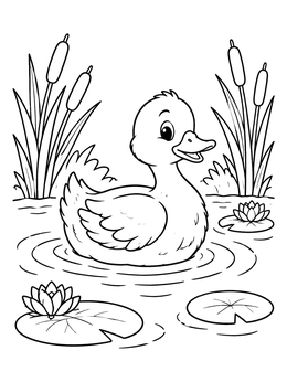 Free printable Cute Duckling Swimming In Pond coloring page
