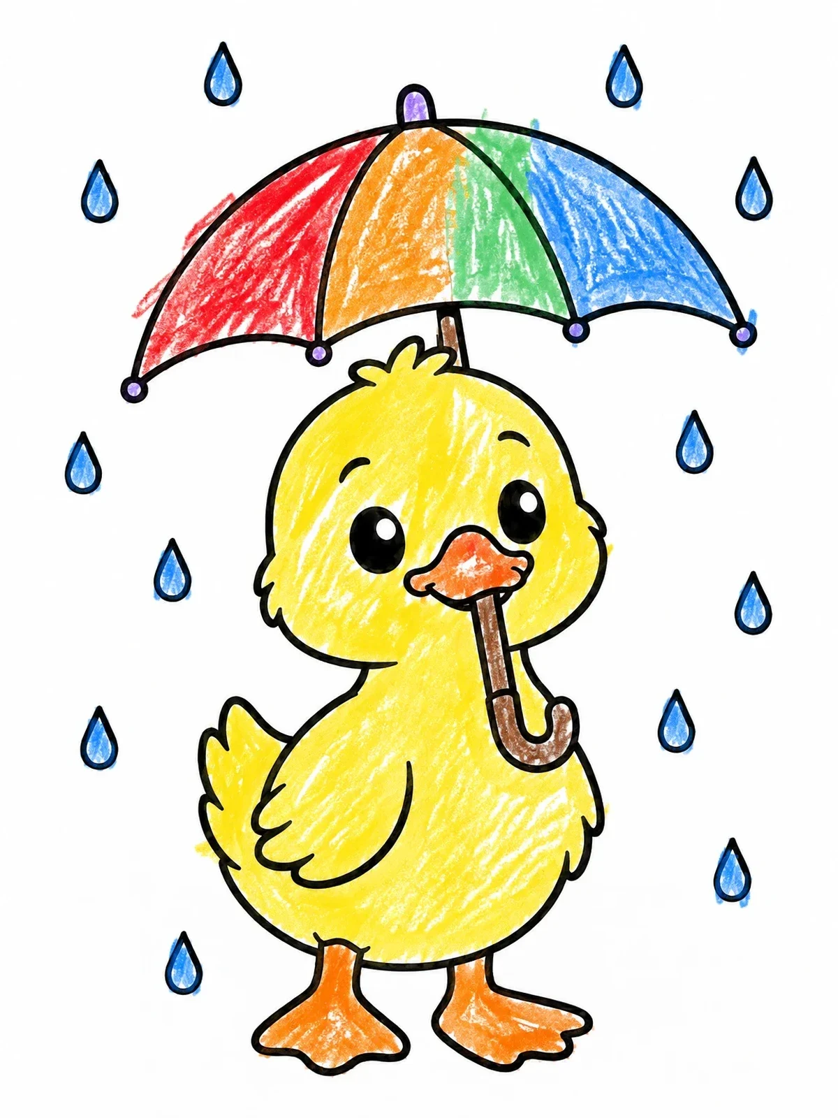 Colored example of the Cute Duckling With An Umbrella coloring page