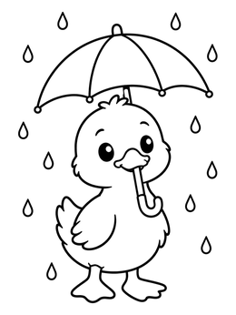 Free printable Cute Duckling With An Umbrella coloring page