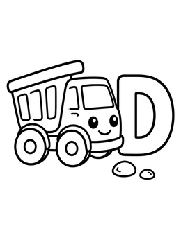 Free printable Cute Dump Truck And Letter D coloring page