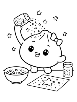 Free printable Cute Dumpling Sprinkling Craft Glitter coloring page