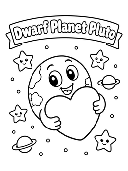 Free printable Cute Dwarf Planet Pluto Holding A Heart coloring page