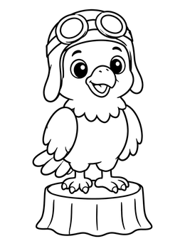 Free printable Little Pilot Eagle On Tree Stump coloring page