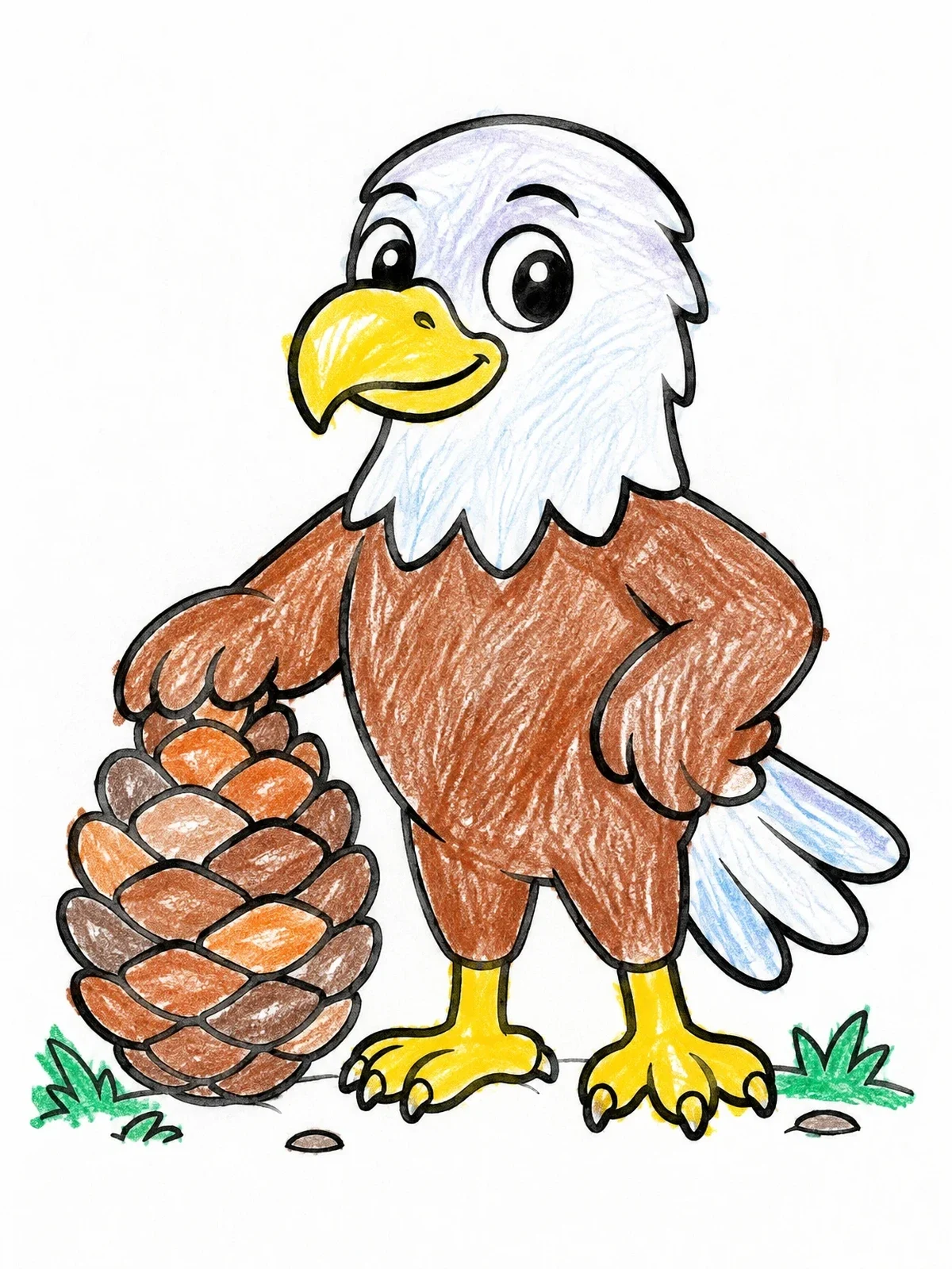 Colored example of the Cute Eagle With Pinecone coloring page