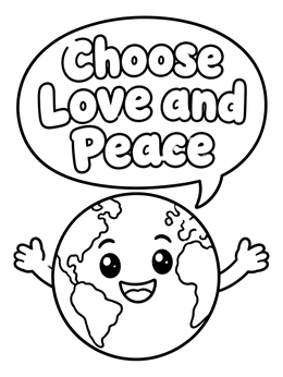 Free printable Cute Earth With Peace Speech Bubble coloring page