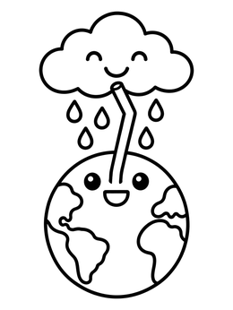 Free printable Cute Earth Drinking From Rain Cloud coloring page