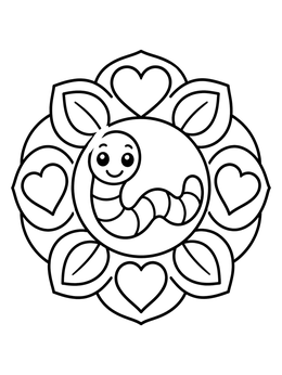 Free printable Cute Earthworm Flower Mandala coloring page