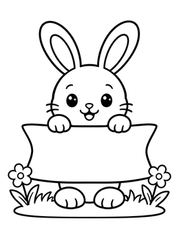 Free printable Cute Easter Bunny Holding Blank Sign coloring page