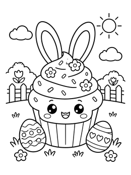 Free printable Cute Easter Bunny Cupcake coloring page