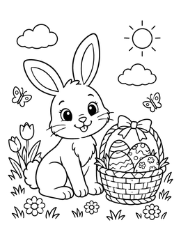 Free printable Cute Easter Bunny With Basket coloring page