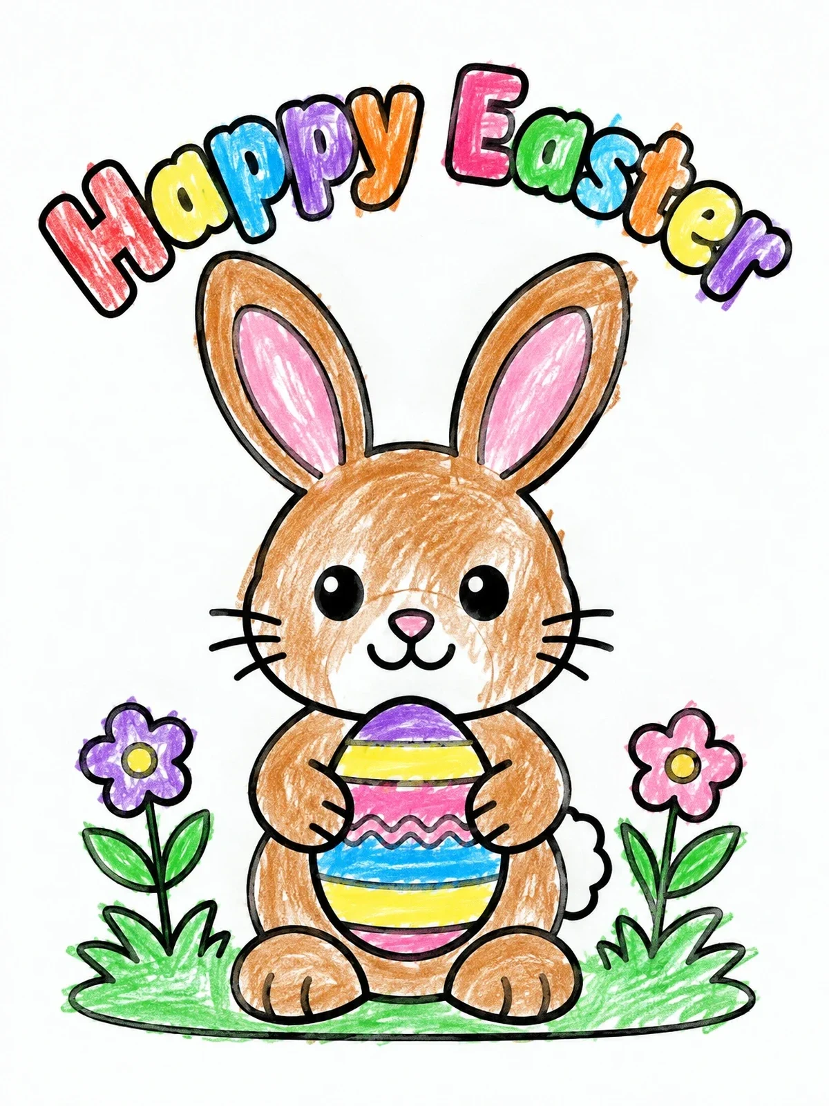 Colored example of the Cute Easter Bunny Holding Patterned Egg coloring page
