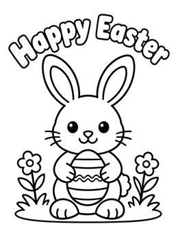 Free printable Cute Easter Bunny Holding Patterned Egg coloring page