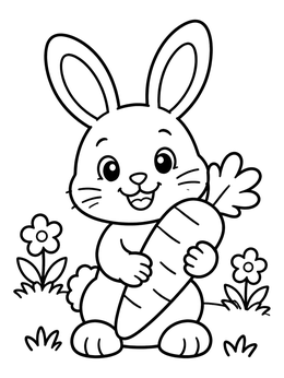 Free printable Cute Easter Bunny With Giant Carrot coloring page