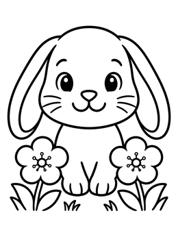Free printable Cute Easter Bunny With Flowers coloring page