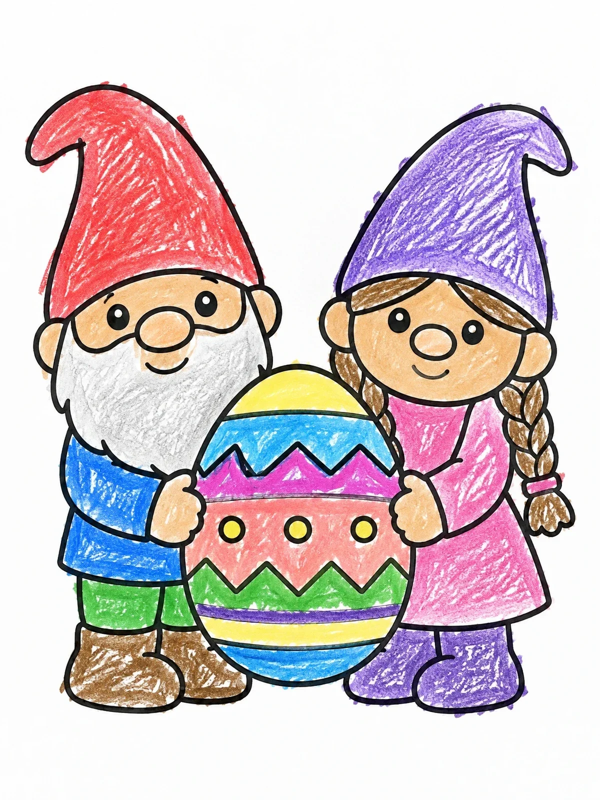 Colored example of the Cute Easter Gnomes Holding Egg coloring page