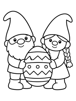 Free printable Cute Easter Gnomes Holding Egg coloring page